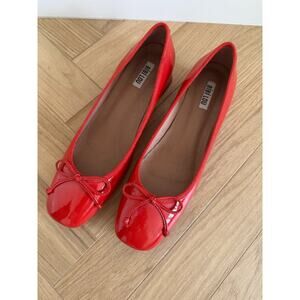 Bibi Lou Red Patent Leather Bow Detail Heeled Ballet Pumps EU 41 / US 10.5